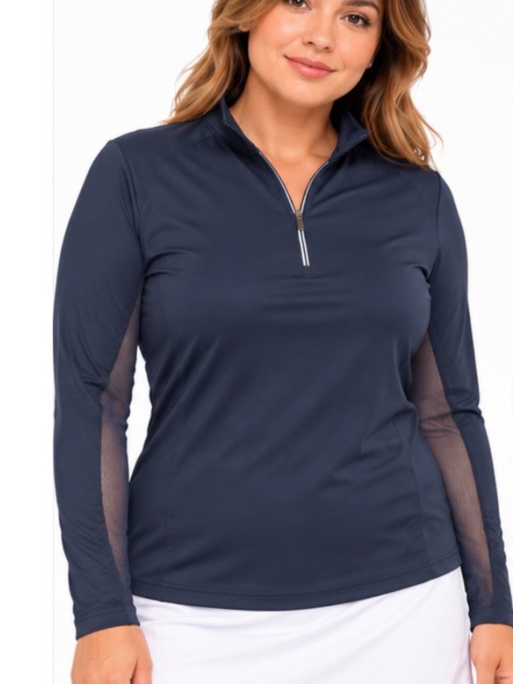 Bette & Court Navy Blue Golf 1/4 Zip Long Sleeve Mesh T-shirt XL Like NEW